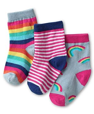 Cute Walk by Babyhug Knit Ankle Length Antibacterial Socks with Rainbow Design Pack Of 3 - Red & Grey