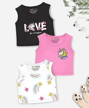 Trampoline Cotton Blend Pack Of 3
                              Sleeveless Unicorn & Rainbow Printed
                              Crop Tops - Multi Colour