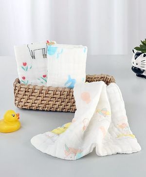 Babyhug 6 Layer Muslin Cotton Wash Cloths for Babies| High Absorbency| Ultra Soft & Baby Safe| Machine Washable| Feeding| Diapering| Newborn Face Towel| Burp Cloth| Wipes Pack of 3 - White