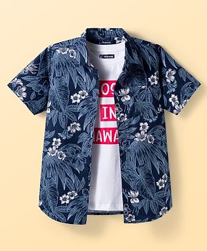 Pine Kids Cotton Woven Half Sleeves Shirt With T-Shirt & Floral Print - Multicolour