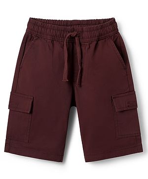 Pine Kids Cotton Elastane Woven Above Knee Length Solid Shorts With Cargo Pockets - Dark Red