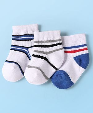 Cute Walk By Babyhug Cotton Knit Ankle Length Anti Bacterial Socks With Design Pack Of 3 - Multi Colour