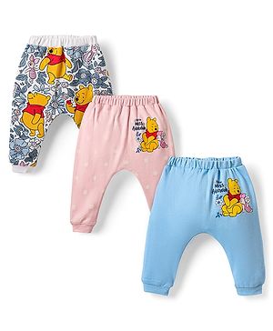 Babyhug Disney Interlock Knit Full Length Diaper Leggings with Winnie the Pooh Graphics Pack of 3 - Multicolor