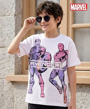 Pine Kids Marvel Single Jersey Knit Half Sleeves T-Shirt with Avengers Graphics - White