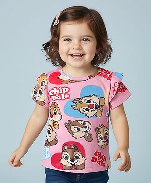 Babyhug Disney Single Jersey Knit Half Sleeves T-Shirt with Chip n Dale Graphics - Pink