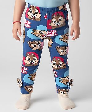 Babyhug Disney Lycra Knit Full Length Leggings with Chip n Dale Graphics & Bow Applique - Navy Blue