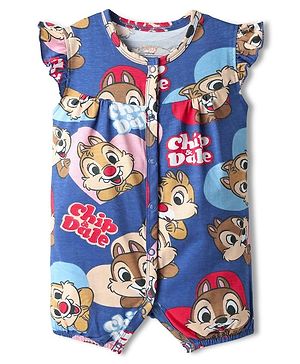 Babyhug Disney Interlock Knit Frill Sleeves Romper with Chip n Dale Print - Navy Blue