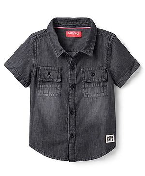 Babyhug Cotton Woven Half Sleeve Denim Washed Shirt - Black