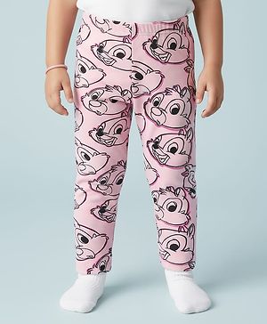 Babyhug Disney 100% Cotton Full Length Leggings With Chip N Dale Print - Pink