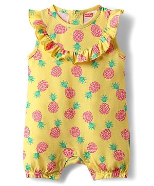 Babyhug 100% Cotton Interlock Knit Sleeveless Romper with Pineapple Print - Yellow