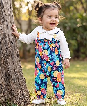 Babyhug 100% Cotton Interlock Knit Full Sleeves Romper with Tropical Theme Print - Multicolor