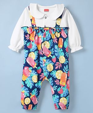 Babyhug 100% Cotton Interlock Knit Full Sleeves Romper with Tropical Theme Print - Multicolor