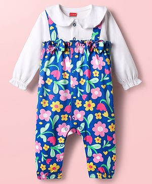 Babyhug 100% Cotton Interlock Knit Full Sleeves Romper with Floral Print - Multicolor