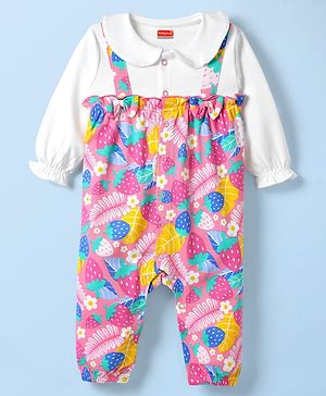 Babyhug 100% Cotton Interlock Knit Full Sleeves Romper with Tropical Theme Print - Multicolor