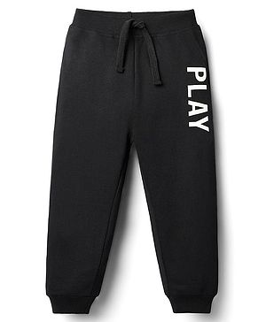 Babyhug Terry Knit Full Length Lounge Pant With Play Print - Black