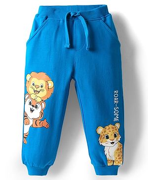 Babyhug Cotton Terry Knit Full Length Lounge Pant With Animals Print - Blue