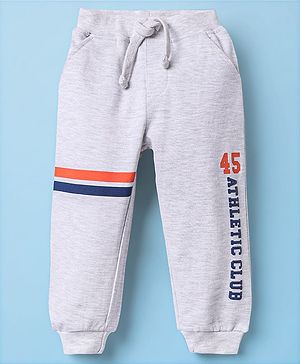 Babyhug Cotton Terry Knit Full Length Lounge Pants With Text Print - Grey