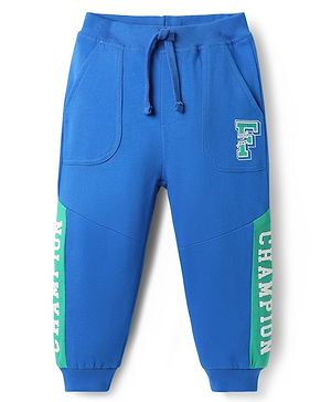 Babyhug Cotton Knit Full Length Lounge Pant With Text Print - Blue