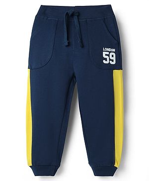 Babyhug Cotton Terry Knit Full Length Lounge Pant With Number Print - Navy Blue