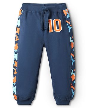 Babyhug Cotton Terry Knit Full Length Cut & Sew Lounge Pants With Abstract Print - Navy Blue