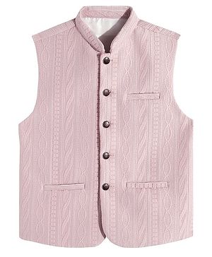 Charchit Cotton Blend Sleeveless Cable Knit Embroidered Nehru Jacket - Peach