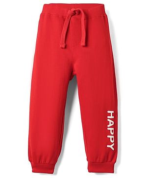 Babyhug Cotton Terry Knit Full Length Lounge Pants With Text Print - Red