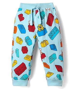 Babyhug Cotton Terry Knit Full Length Lounge Pants With Toy Print - Light Blue