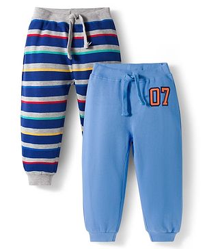 Babyhug Terry Knit Full Length Lounge Pant With Stripes Pack Of 2 - Blue & Navy Blue