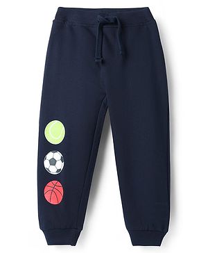 Babyhug Cotton Terry Knit Full Length Lounge Pant With Balls Print - Navy Blue
