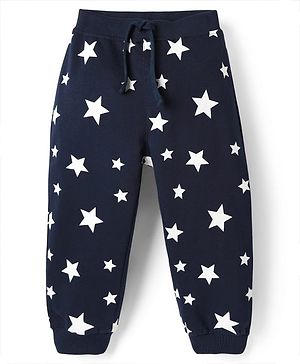 Babyhug Cotton Terry Knit Full Length Lounge Pant with Star Print - Navy Blue