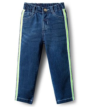 Babyhug Full Length Solid Denim Jeans With Stretch & Tape Design - Blue