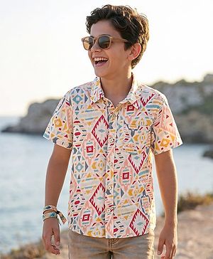 Pine Kids Viscose Woven Half Sleeves Abstract Printed Shirt - White