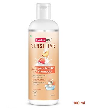 Babyhug Pro Sensitive pH 5.5 Peach Milk Shampoo - 100 ml | No Tears | Mild Cleansing | Soft & Shiny Hair | Easy Rinse Off | Safe Hypoallergenic Formula | Paediatrician & Dermatologist Tested | 0+ m