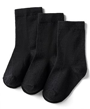 Cute Walk By Babyhug Cotton Knit Mid Calf Length Anti Bacterial Solid Coloured Socks Pack Of 3 - Black