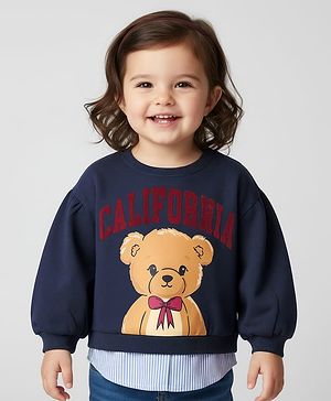 Babyhug Fleece Knit Full Sleeves Sweatshirt With Graphics - Navy Blue