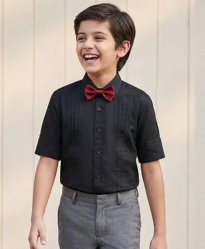 Pine Kids Cotton Woven Full Sleeves Solid Color Party Shirt - Black