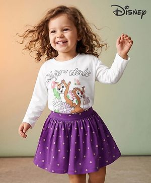 Babyhug Disney 100% Cotton Knit Full Sleeves T-Shirt & Skirt Set With Chip N Dale Graphic - Purple