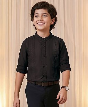Pine Kids Cotton Woven Full Sleeves Party Shirt with Pin Tuck Pattern - Black