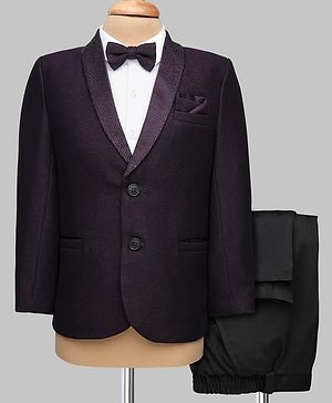 Babyhug Knit Full Sleeves Solid Color 3 Piece Suit with Bow - Wine Black