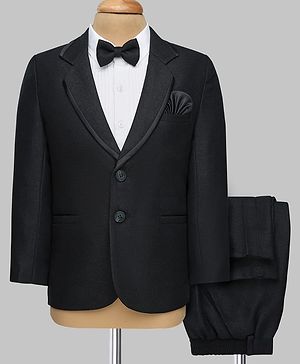 Babyhug Knit Full Sleeves Solid Color Three Piece Party Suit with Bow - Black