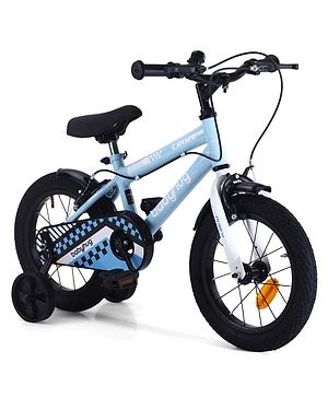 Babyhug Cruise Bicycle for Kids Cycle for 3 to 5 Years Boys & Girls 14T Inches- Blue| 90% Pre-Installed| Sturdy Frame| Training Wheels| Durable Brake| Rubber Tyres| Height Adjustable Seat and Handle
