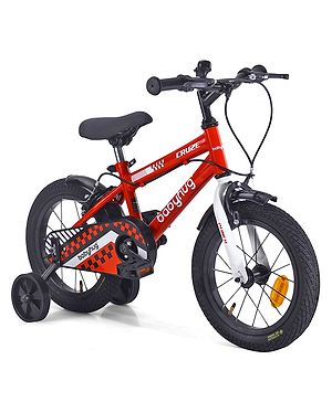 Babyhug Cruise Bicycle for Kids Cycle for 3 to 5 Years Boys & Girls 14T Inches- Red| 90% Pre-Installed| Sturdy Frame| Training Wheels| Durable Brake| Rubber Tyres| Height Adjustable Seat and Handle