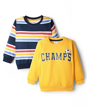 Babyhug Cotton Knit Full Sleeves Striped & Text Printed Sweatshirts Pack Of 2 - Multi Colour
