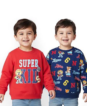 Babyhug Cotton Knit Full Sleeves Animal & Sports Theme Printed Sweatshirts Pack Of 2 - Multi Colour