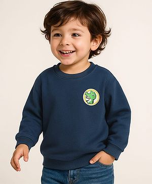 Babyhug Cotton Knit Full Sleeves Sweatshirt With Dino Patch - Navy Blue