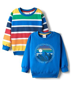 Babyhug Cotton Knit Full Sleeves Striped & Mountain Printed Sweatshirts Pack of 2 - Multicolor