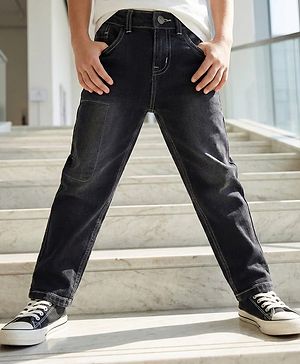 Pine Kids Woven Full Length Washed Denim Jeans - Black