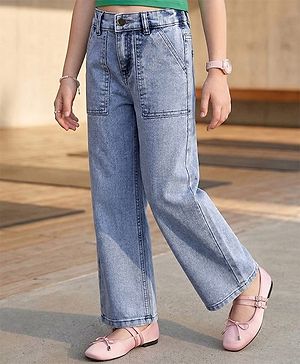 Pine Kids Woven Full Length Washed Denim Jeans - Light Blue