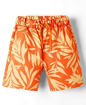 Babyhug Woven Mid Thigh Length Quick Dry Trunk with Leaves Print - Orange