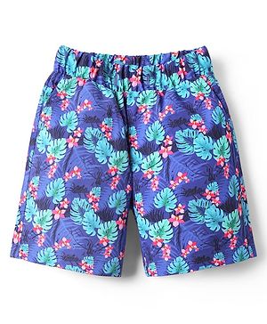 Babyhug Cotton Woven Tropical Printed Swimming Trunk - Blue